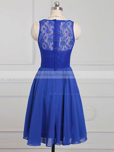 Boutique Royal Blue Scoop Neck Chiffon Lace Knee-length Bridesmaid Dress #PDS01012886
