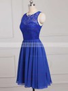 Boutique Royal Blue Scoop Neck Chiffon Lace Knee-length Bridesmaid Dress #PDS01012886