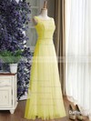 Scoop Neck Lace Tulle Ruffles Floor-length Newest Bridesmaid Dress #PDS01012889