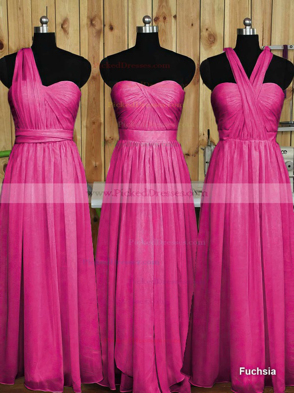 Great Sweetheart Chiffon Ruffles Floor-length Pink Bridesmaid Dress #PDS01012890