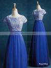 Junior Scoop Neck Lace Tulle Sashes / Ribbons Floor-length Short Sleeve Bridesmaid Dress #PDS01012895