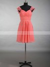 V-neck Chiffon Ruffles Beautiful Watermelon Short/Mini Bridesmaid Dress #PDS01012897