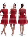 Nice Scoop Neck Chiffon Tulle Appliques Lace 1/2 Sleeve Knee-length Bridesmaid Dress #PDS01012898