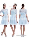 Nice Scoop Neck Chiffon Tulle Appliques Lace 1/2 Sleeve Knee-length Bridesmaid Dress #PDS01012898