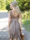 Knee-length A-line Scoop Neck Lace Chiffon Sashes / Ribbons Beautiful Bridesmaid Dresses #PDS01012903