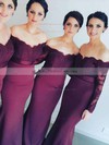 Trumpet/Mermaid Tulle Silk-like Satin Sweep Train Appliques Lace Off-the-shoulder Long Sleeve Bridesmaid Dresses #PDS01012904