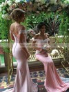 Off-the-shoulder Silk-like Satin Sweep Train Appliques Lace Trumpet/Mermaid Backless Bridesmaid Dresses #PDS01012906