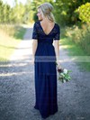Graceful A-line Scoop Neck Lace Chiffon Sequins Floor-length Short Sleeve Bridesmaid Dress #PDS01012910