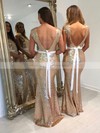 Backless Trumpet/Mermaid Scoop Neck Sequined Floor-length Sashes / Ribbons Bridesmaid Dresses #PDS01012911