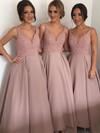 V-neck Floor-length Satin with Beading Princess Fabulous Bridesmaid Dresses #PDS01012912