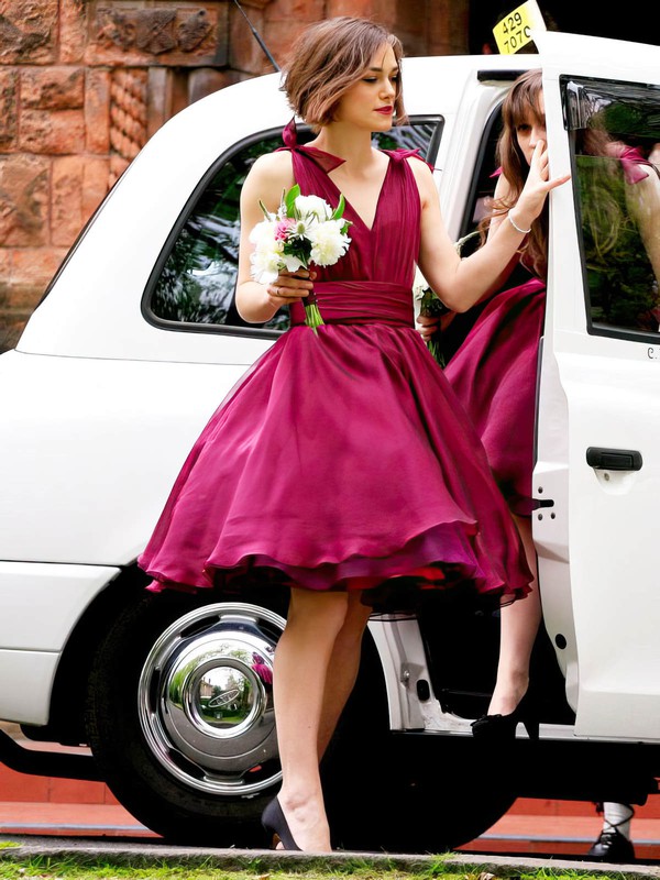 Exclusive A-line V-neck Chiffon with Ruffles Short/Mini Bridesmaid Dresses #PDS01012925