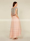 A-line Scoop Neck Tulle Sequined Asymmetrical Short Sleeve Two Piece Bridesmaid Dress #PDS01012930