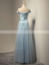 A-line Tulle Sashes / Ribbons Floor-length Lace-up Off-the-shoulder Bridesmaid Dresses #PDS01012931