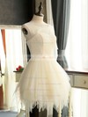 Scoop Neck Lace Tulle Sashes / Ribbons Girls A-line Short/Mini Bridesmaid Dresses #PDS01012941