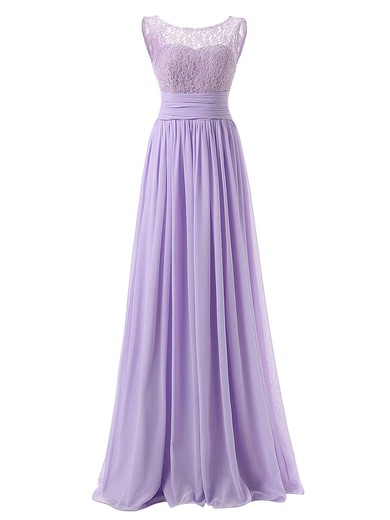 A-line Scoop Neck Floor-length Lace Chiffon with Ruffles Ladies Bridesmaid Dresses #PDS01012943