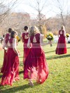 A-line V-neck Burgundy Chiffon Floor-length Appliques Lace Open Back Bridesmaid Dresses #PDS01012952