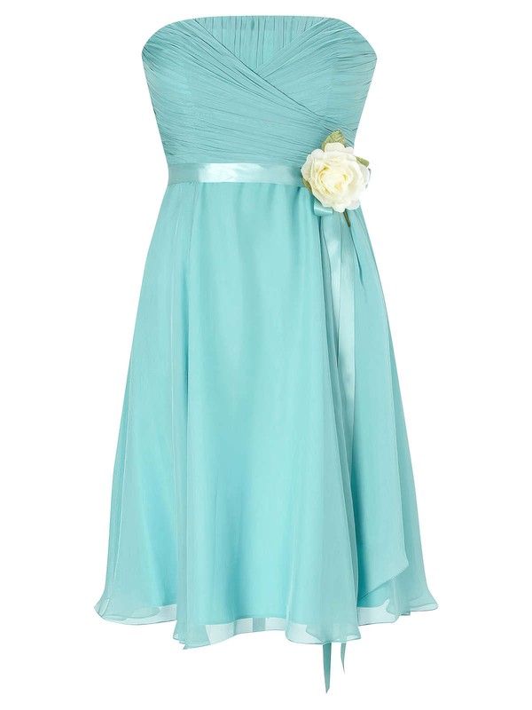 Junior Strapless Chiffon Knee-length with Sashes / Ribbons Empire Bridesmaid Dresses #PDS01012953