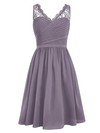 Knee-length A-line V-neck Chiffon with Lace Classic Bridesmaid Dresses #PDS01012958
