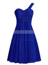 Blue Empire One Shoulder Ruffles Chiffon Knee-length Simple Bridesmaid Dresses #PDS01012959