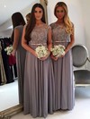 A-line Scoop Neck Chiffon Tulle Floor-length Appliques Lace Cap Straps Graceful Bridesmaid Dresses #PDS01012962