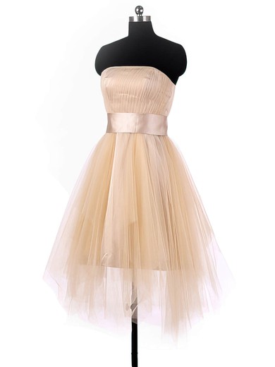 A-line Strapless Tulle with Sashes / Ribbons Asymmetrical Pretty Bridesmaid Dresses #PDS01012964