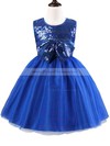 A-line Scoop Neck Tulle Sequined with Bow Beautiful Tea-length Flower Girl Dresses #PDS01031902