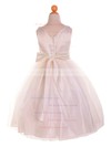 Cheap A-line Scoop Neck Tulle with Bow Tea-length Flower Girl Dresses #PDS01031910