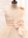 Fashion Ball Gown Scoop Neck Tulle with Beading Tea-length Flower Girl Dresses #PDS01031913