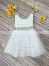 A-line Scoop Neck Tulle with Beading Inexpensive Tea-length Flower Girl Dresses #PDS01031914