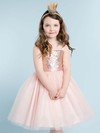 Sparkly A-line Square Neckline Tulle Sequined with Bow Knee-length Flower Girl Dresses #PDS01031916