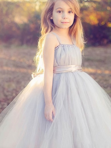 Trendy Square Neckline Tulle Floor-length Sashes / Ribbons Princess Flower Girl Dresses #PDS01031920