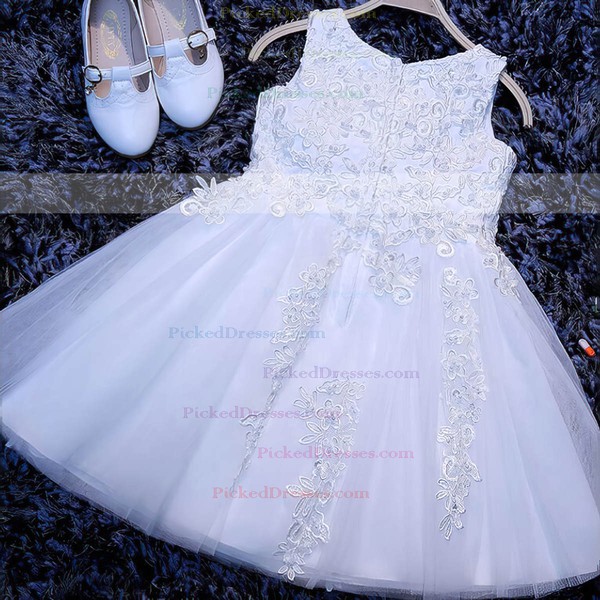 A-line Scoop Neck Tulle Appliques Lace Wholesale Tea-length Flower Girl Dresses #PDS01031922