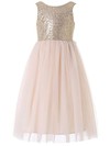 Discounted A-line Scoop Neck Tulle Sequined with Bow Floor-length Flower Girl Dresses #PDS01031931