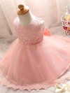 New Arrival Ball Gown Scoop Neck Lace Tulle with Bow Tea-length Flower Girl Dresses #PDS01031932