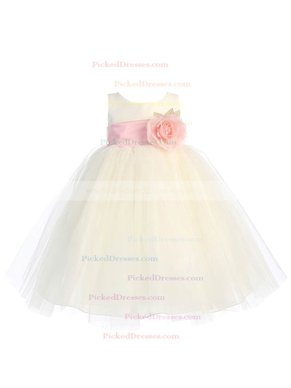 Scoop Neck Tulle Floor-length Sashes / Ribbons Boutique Ball Gown Flower Girl Dresses #PDS01031934