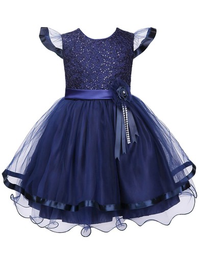 Nice A-line Scoop Neck Tulle with Sashes / Ribbons Ankle-length Flower Girl Dresses #PDS01031939