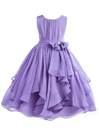 A-line Scoop Neck Chiffon Sashes / Ribbons Floor-length Cheap Flower Girl Dresses #PDS01031940