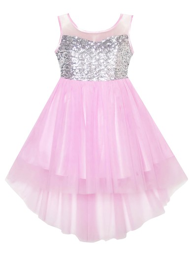 Unusual A-line Scoop Neck Tulle with Bow Asymmetrical Flower Girl Dresses #PDS01031941