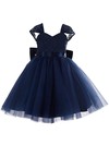 Cute Princess Sweetheart Lace Tulle Bow Dark Navy Tea-length Flower Girl Dresses #PDS01031943