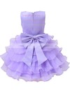Discounted A-line Scoop Neck Organza with Bow Tea-length Flower Girl Dresses #PDS01031944