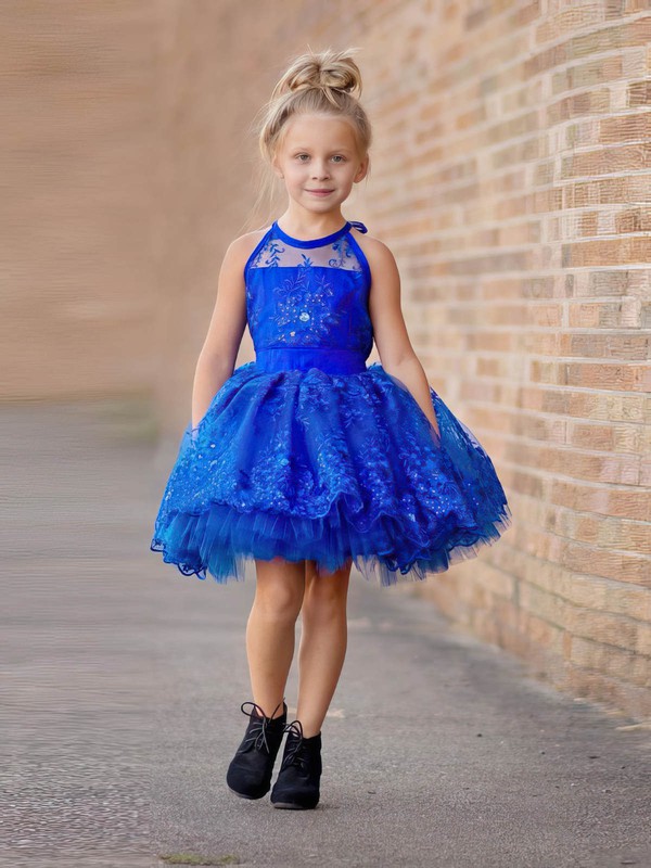 Different Ball Gown Scoop Neck Tulle Appliques Lace Short/Mini Flower Girl Dresses #PDS01031950