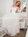 Sweet A-line Scoop Neck Tulle Floor-length Lace 1/2 Sleeve White Wedding Dresses #PDS00022525