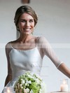 A-line Scoop Neck Satin Tulle Sweep Train Ruffles 1/2 Sleeve Unique Backless Wedding Dresses #PDS00022526