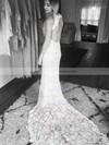 Trumpet/Mermaid Scoop Neck Lace Court Train Appliques Lace Hot Open Back Wedding Dresses #PDS00022529