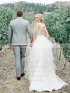 A-line V-neck Tulle Sweep Train Beading Glamorous Open Back Wedding Dresses #PDS00022532