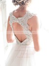 A-line V-neck Tulle Sweep Train Beading Glamorous Open Back Wedding Dresses #PDS00022532