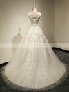 Scoop Neck Tulle Court Train Appliques Lace Graceful Ball Gown Wedding Dresses #PDS00022534