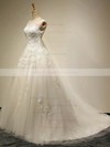 Scoop Neck Tulle Court Train Appliques Lace Graceful Ball Gown Wedding Dresses #PDS00022534