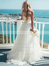 Modern A-line Sweetheart Tulle Sashes / Ribbons Sweep Train Ivory Wedding Dresses #PDS00022540