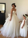 Ball Gown Sweetheart Tulle Watteau Train Appliques Lace Famous Backless Wedding Dresses #PDS00022543